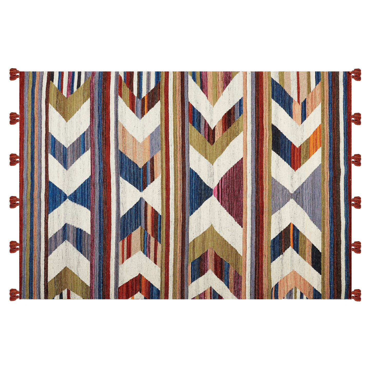 Kelim Teppich Wolle mehrfarbig 140 x 200 cm geometrisches Muster Kurzflor MRGASHAT