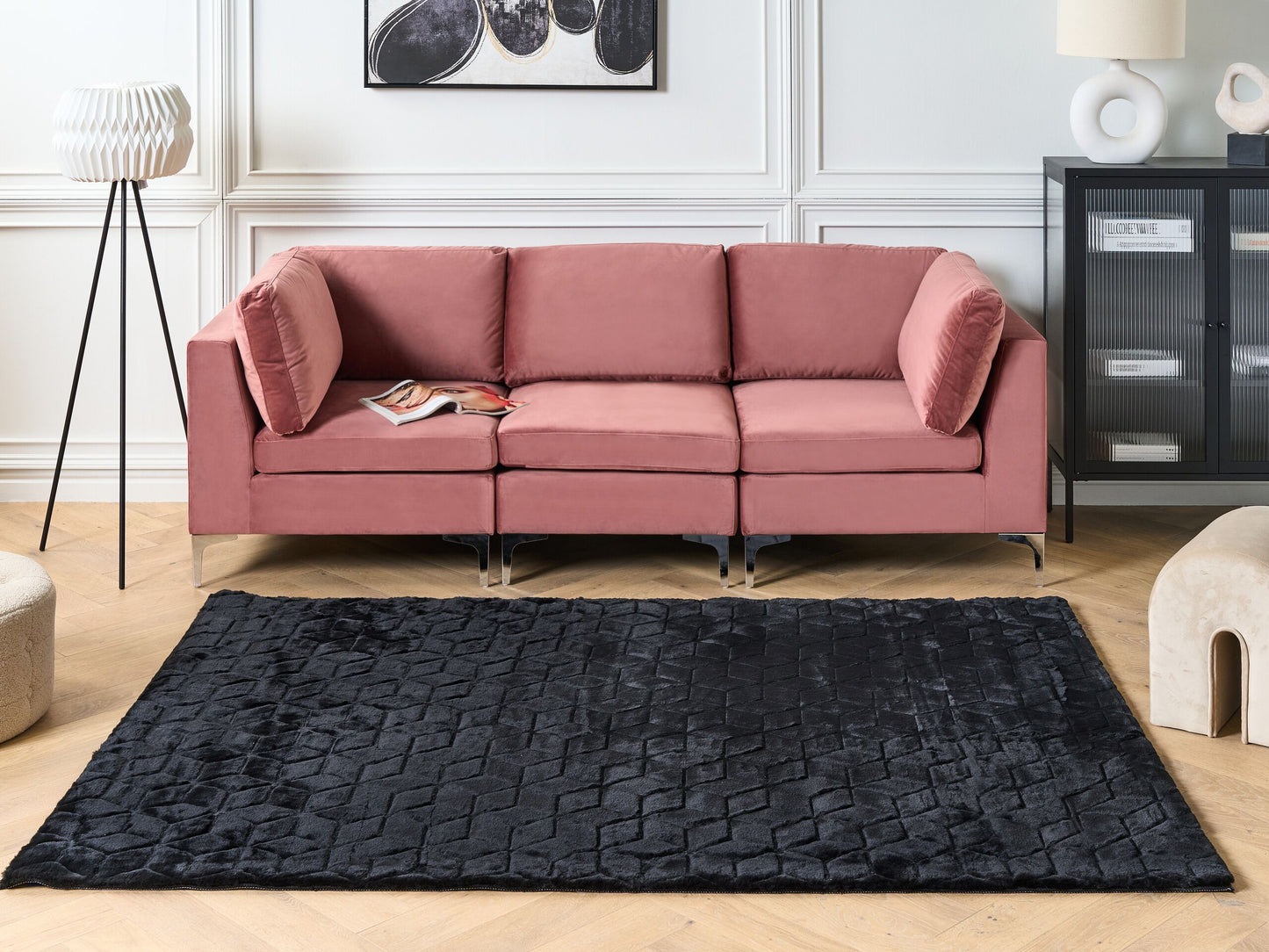 Kunstfellteppich Kaninchen schwarz 160 x 230 cm Shaggy THATTA