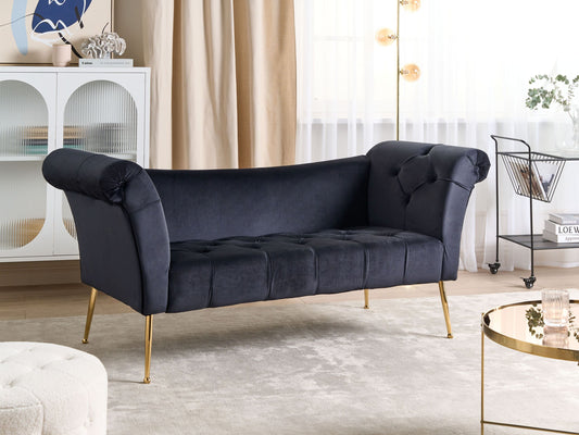 Chaiselongue Samtstoff schwarz / gold NANTILLY