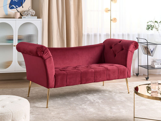 Chaiselongue Samtstoff dunkelrot / gold NANTILLY