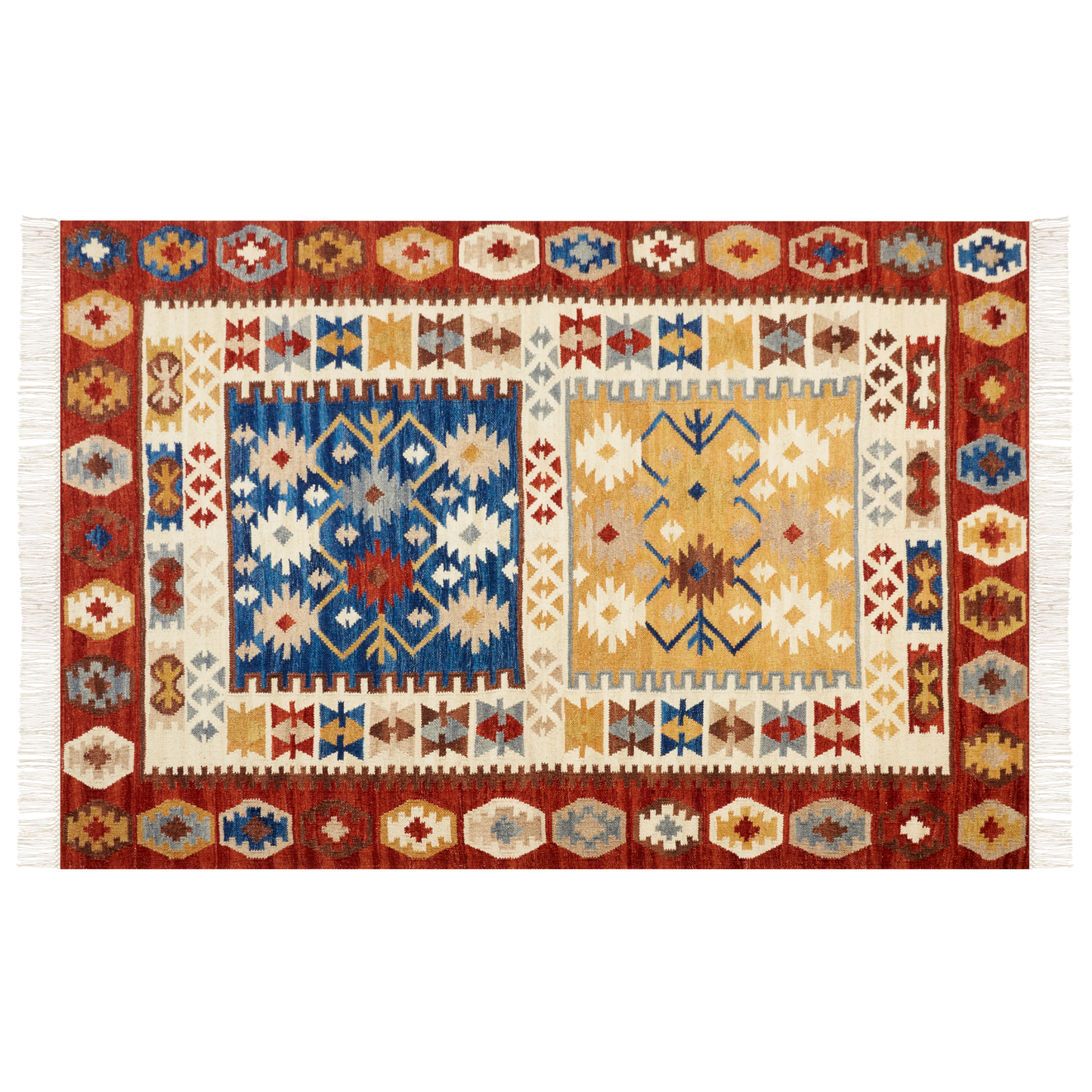 Kelim Teppich Wolle mehrfarbig 200 x 300 cm orientalisches Muster Kurzflor VOSKEHAT