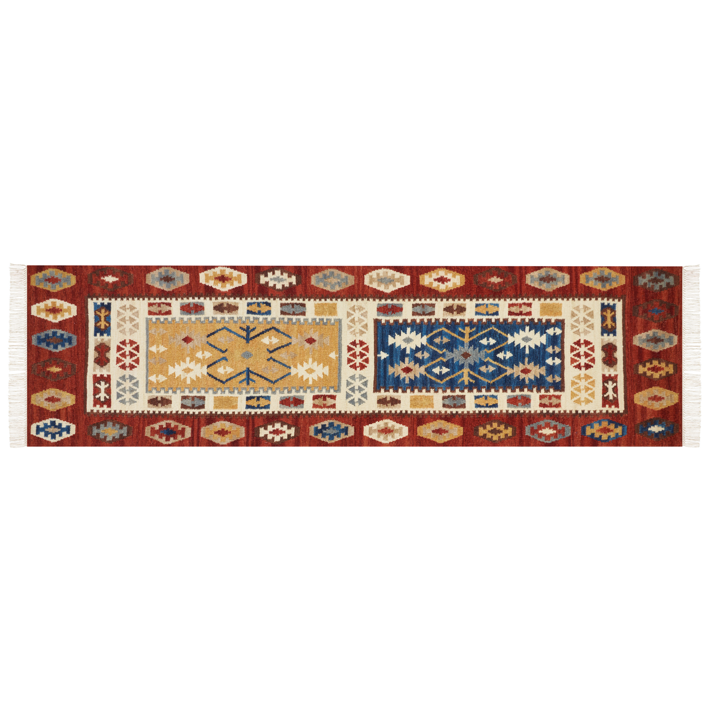 Kelim Teppich Wolle mehrfarbig 80 x 300 cm orientalisches Muster Kurzflor VOSKEHAT