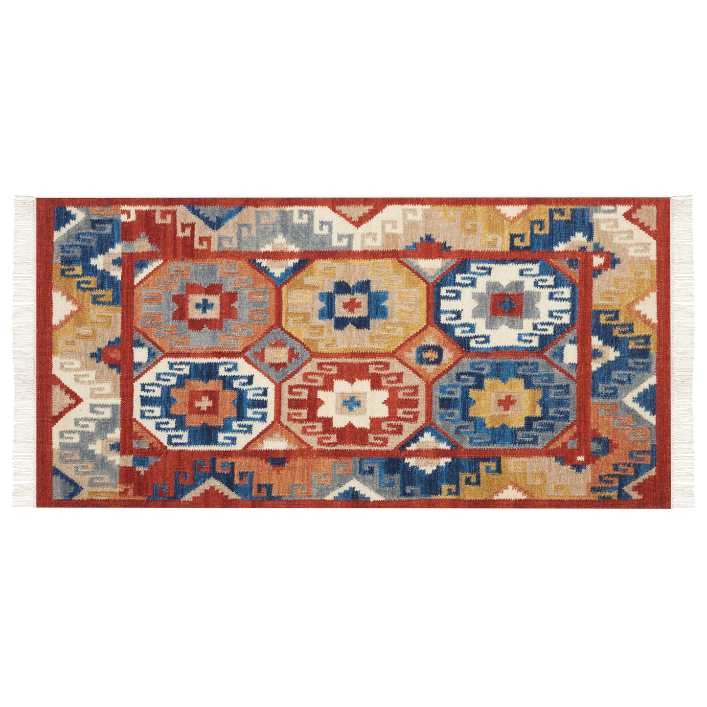 Kelim Teppich Wolle mehrfarbig 80 x 150 cm orientalisches Muster Kurzflor LUSARAT