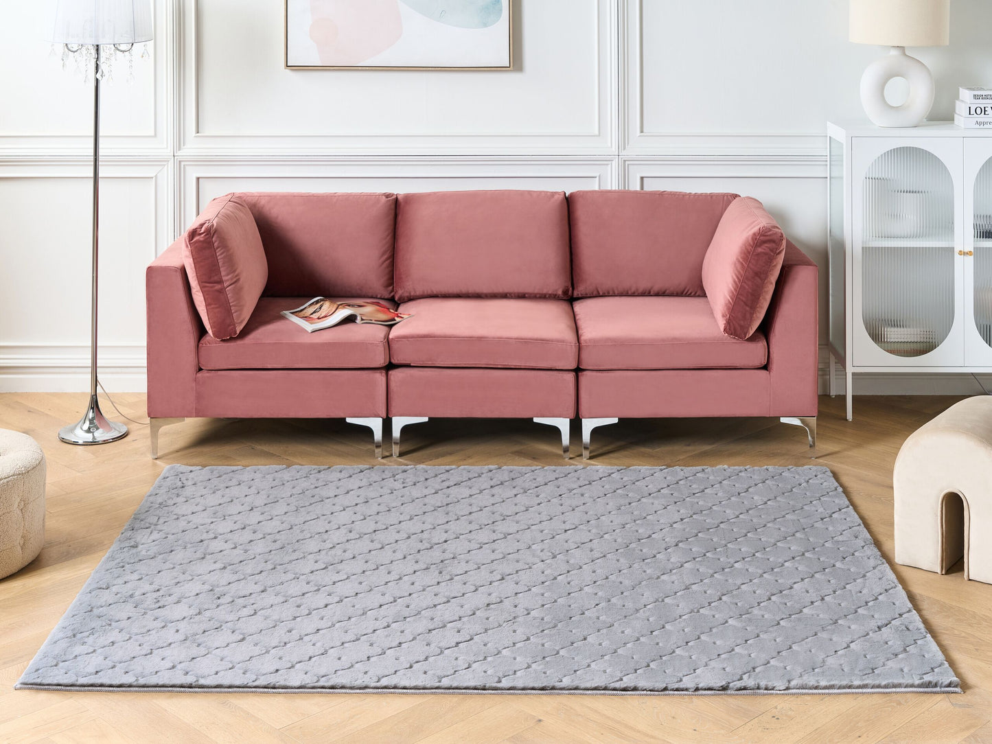 Kunstfellteppich Kaninchen grau 160 x 230 cm Shaggy GHARO