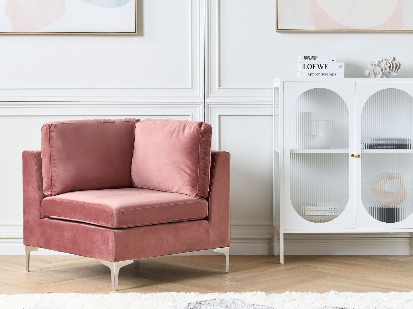 Ecksessel Samtstoff rosa mit Metallbeinen EVJA