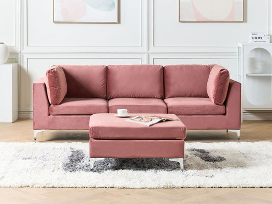 3-Sitzer Sofa Samtstoff rosa mit Ottomane EVJA