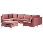Wohnlandschaft U-förmig Samtstoff rosa mit Ottomane 6-Sitzer EVJA