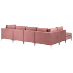 Wohnlandschaft U-förmig Samtstoff rosa mit Ottomane 6-Sitzer EVJA