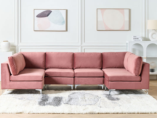 Wohnlandschaft U-förmig Samtstoff rosa 6-Sitzer EVJA