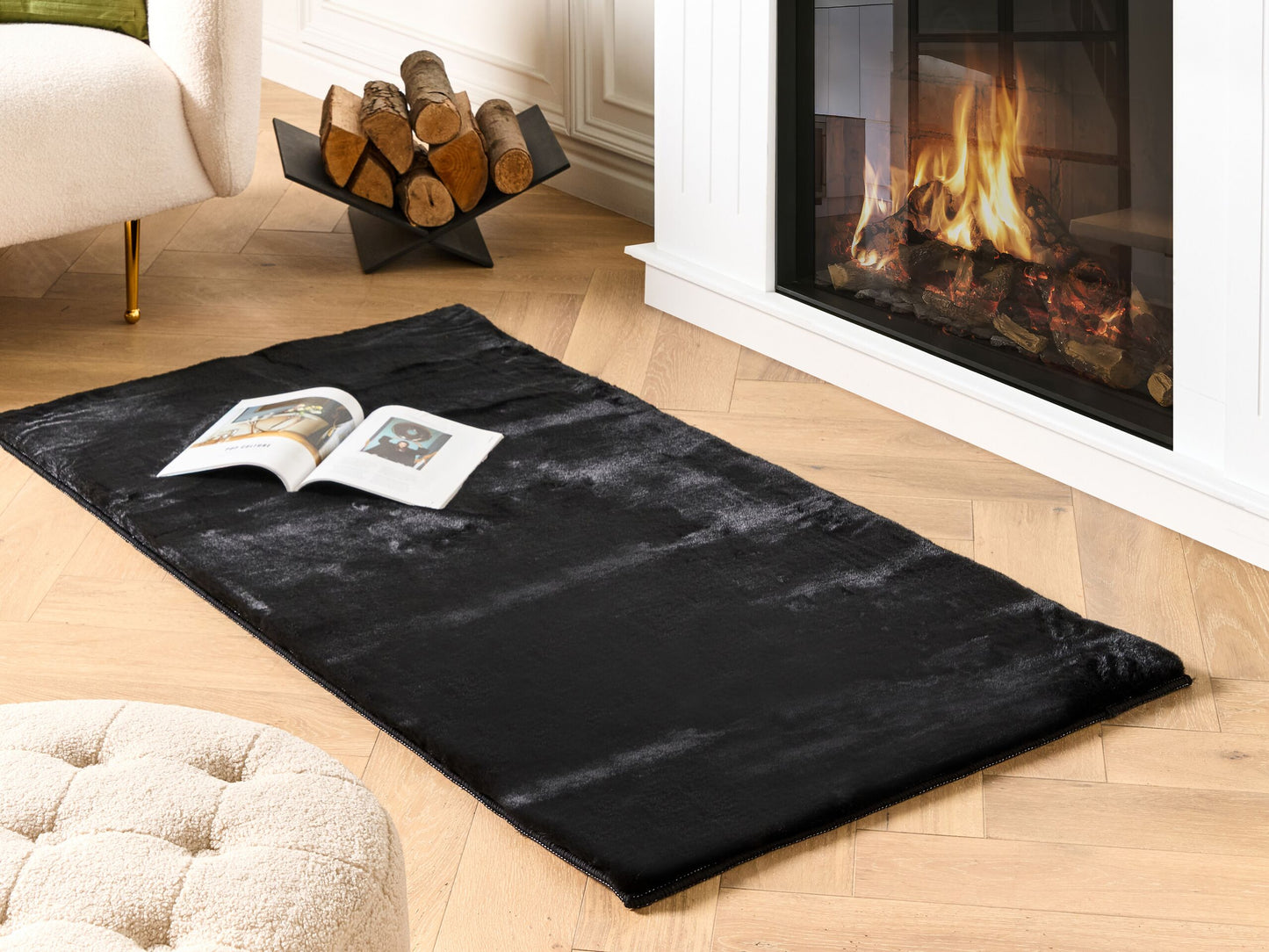 Kunstfellteppich Kaninchen schwarz 80 x 150 cm MIRPUR