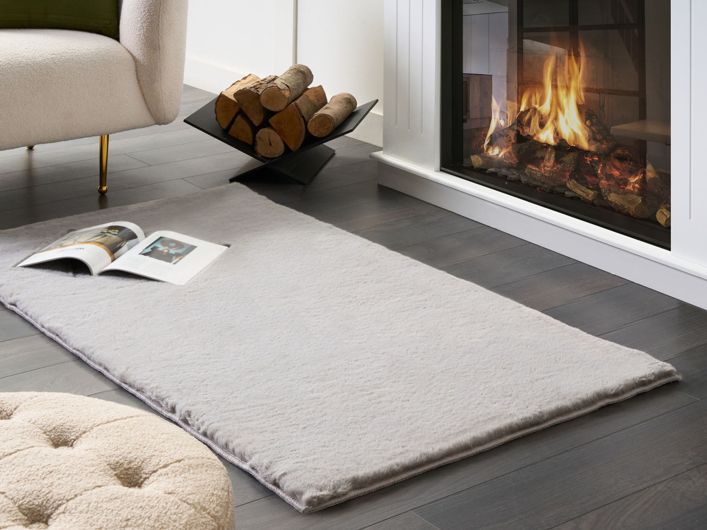 Kunstfellteppich Kaninchen hellgrau 80 x 150 cm MIRPUR