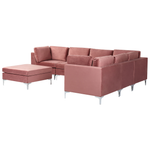 6-Sitzer Ecksofa Samtstoff rosa linksseitig mit Ottomane EVJA