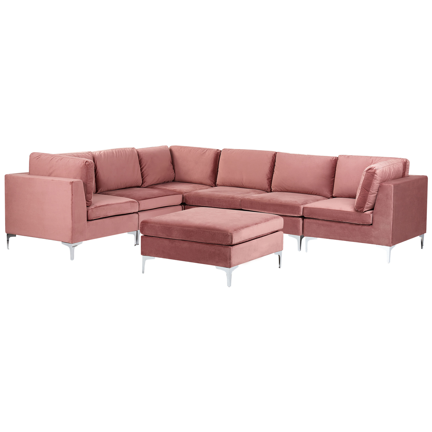 6-Sitzer Ecksofa Samtstoff rosa rechtsseitig mit Ottomane EVJA