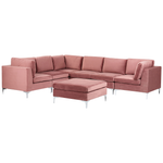6-Sitzer Ecksofa Samtstoff rosa rechtsseitig mit Ottomane EVJA