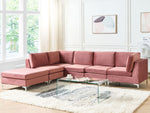 5-Sitzer Ecksofa Samtstoff rosa rechtsseitig mit Ottomane EVJA
