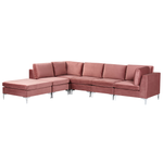 5-Sitzer Ecksofa Samtstoff rosa rechtsseitig mit Ottomane EVJA