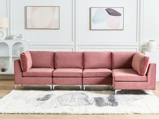 5-Sitzer Ecksofa Samtstoff rosa linksseitig EVJA
