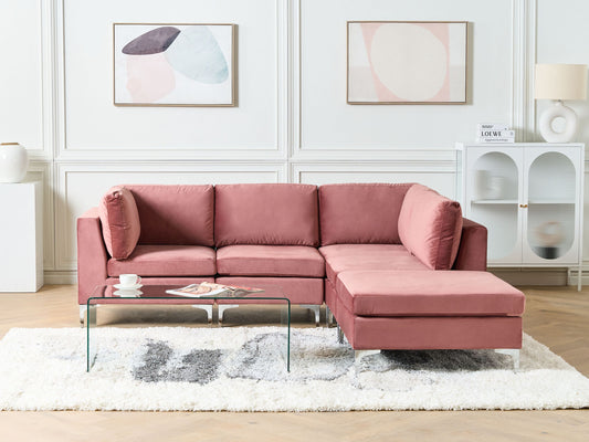 4-Sitzer Ecksofa Samtstoff rosa linksseitig mit Ottomane EVJA