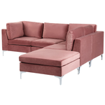 4-Sitzer Ecksofa Samtstoff rosa linksseitig mit Ottomane EVJA