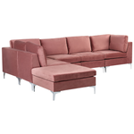 4-Sitzer Ecksofa Samtstoff rosa rechtsseitig mit Ottomane EVJA