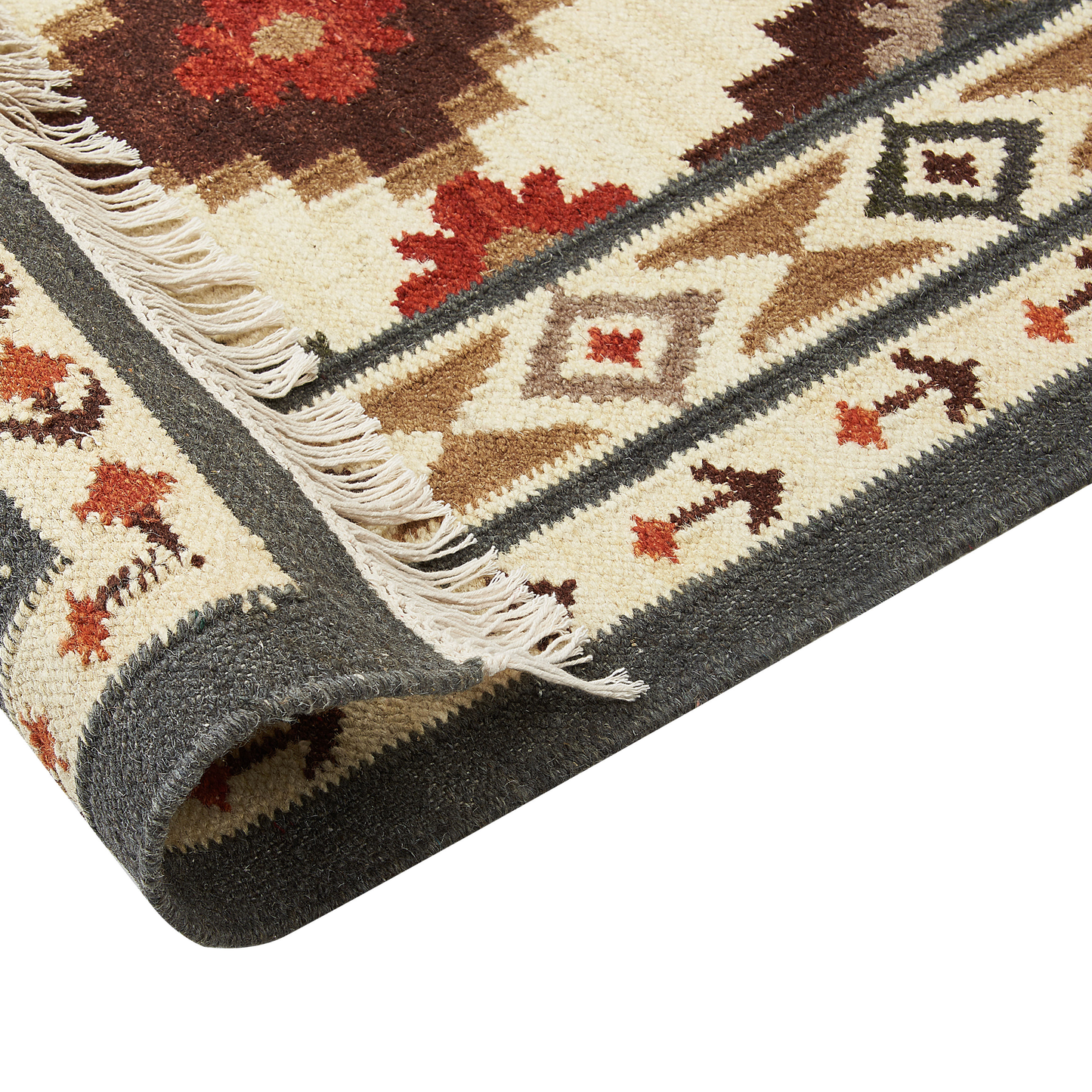 Kelim Teppich Wolle mehrfarbig 80 x 300 cm orientalisches Muster Kurzflor GHUKASAVAN