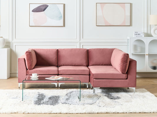 4-Sitzer Ecksofa Samtstoff rosa linksseitig EVJA