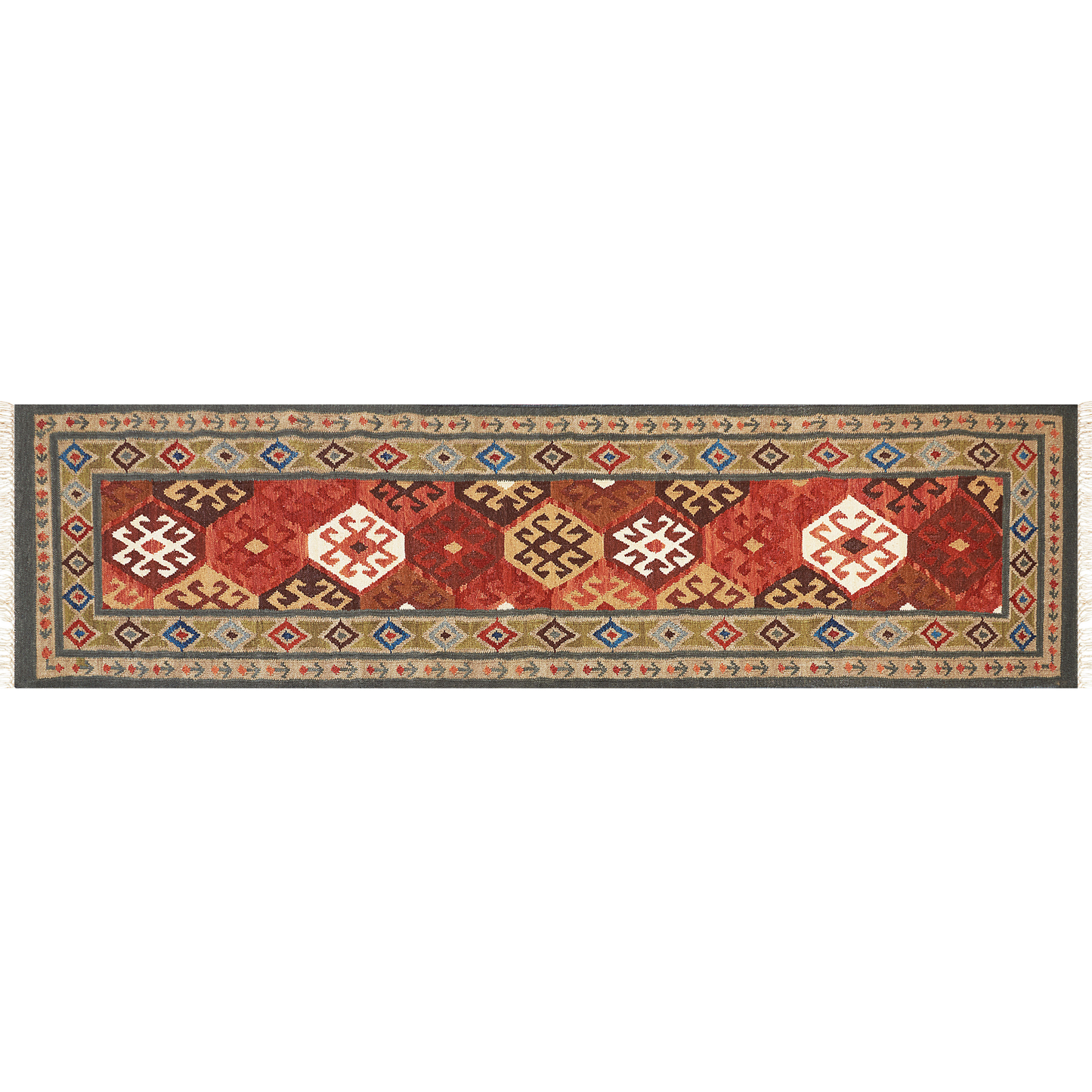 Kelim Teppich Wolle mehrfarbig 80 x 300 cm orientalisches Muster Kurzflor URTSADZOR