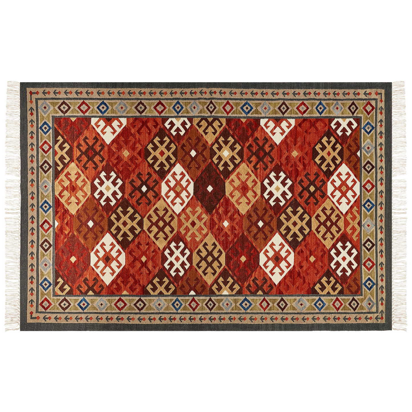 Kelim Teppich Wolle mehrfarbig 200 x 300 cm orientalisches Muster Kurzflor URTSADZOR