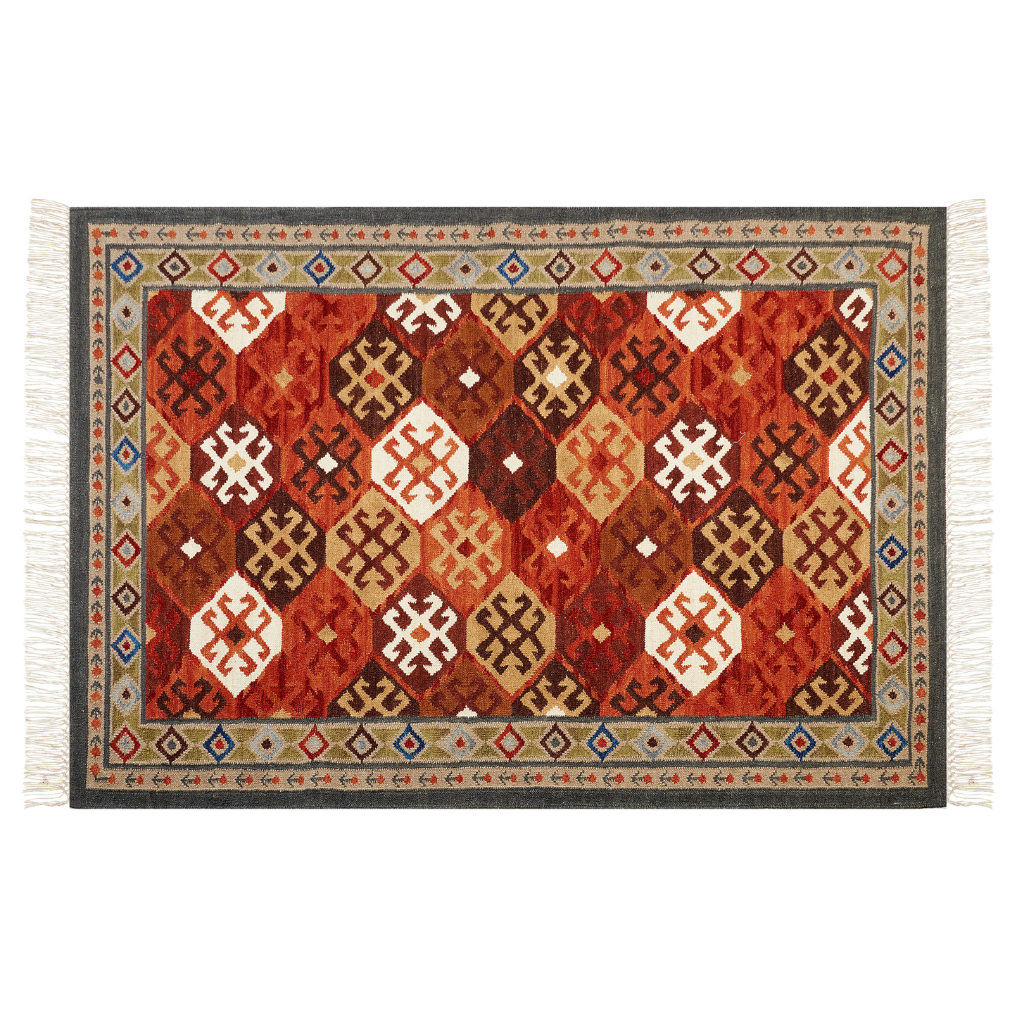 Kelim Teppich Wolle mehrfarbig 140 x 200 cm orientalisches Muster Kurzflor URTSADZOR