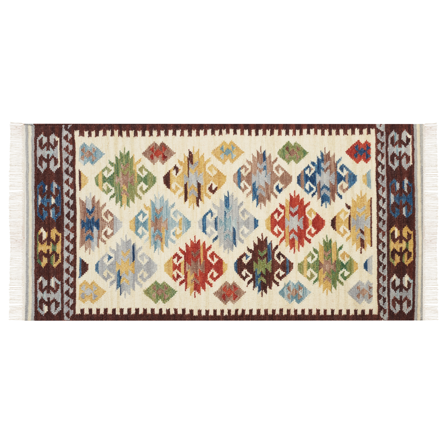 Kelim Teppich Wolle mehrfarbig 80 x 150 cm orientalisches Muster Kurzflor AKNALICH