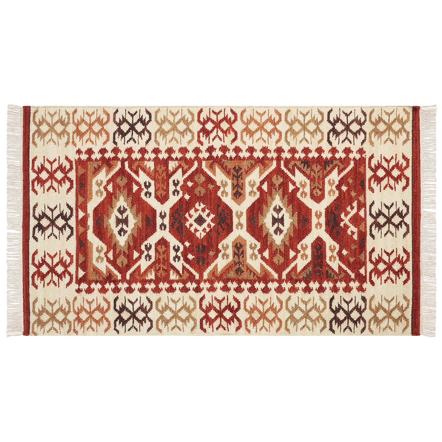 Kelim Teppich Wolle mehrfarbig 80 x 150 cm geometrisches Muster Kurzflor VOSKEVAZ