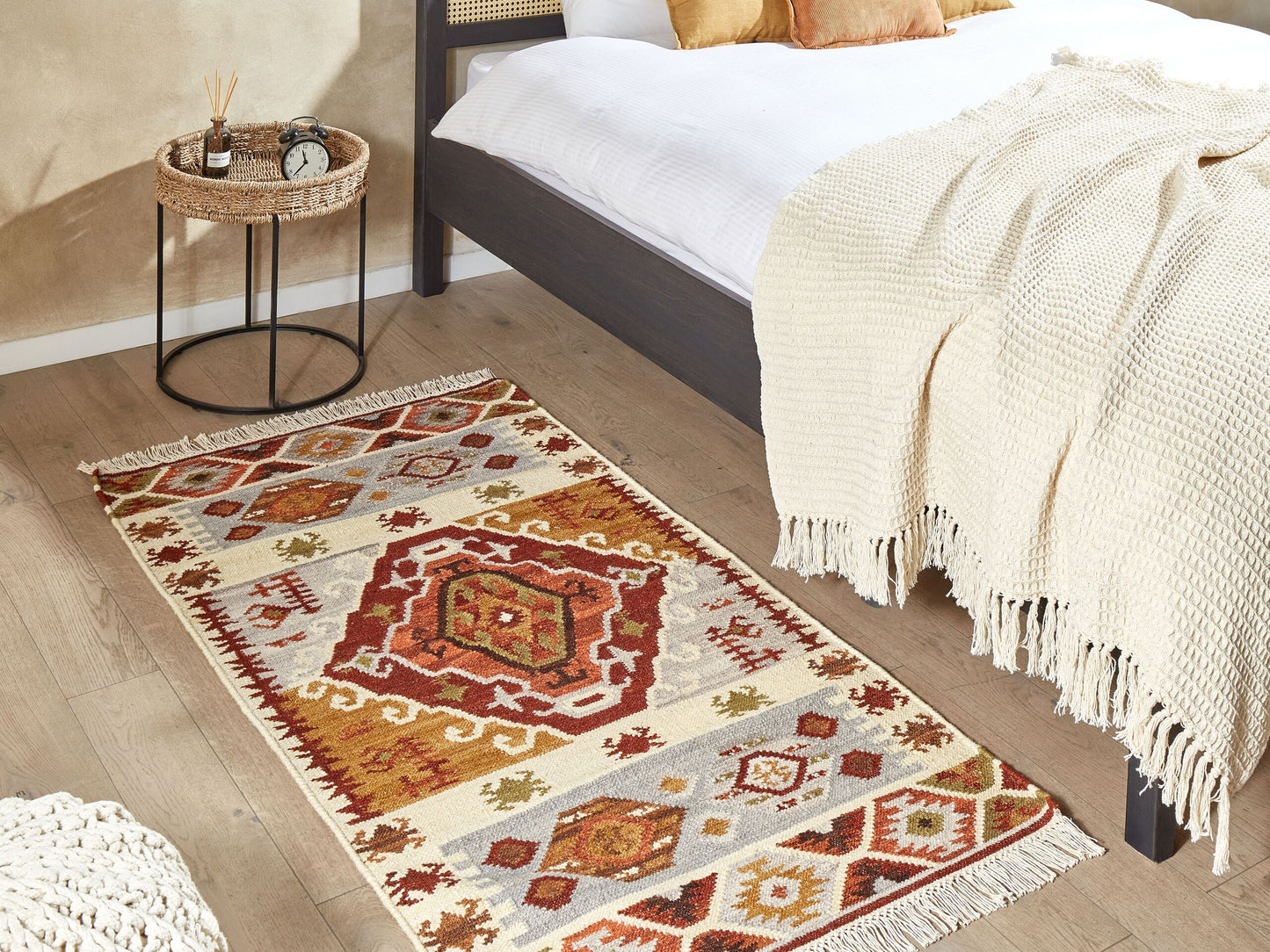 Kelim Teppich Wolle mehrfarbig 80 x 150 cm geometrisches Muster Kurzflor PROSHYAN