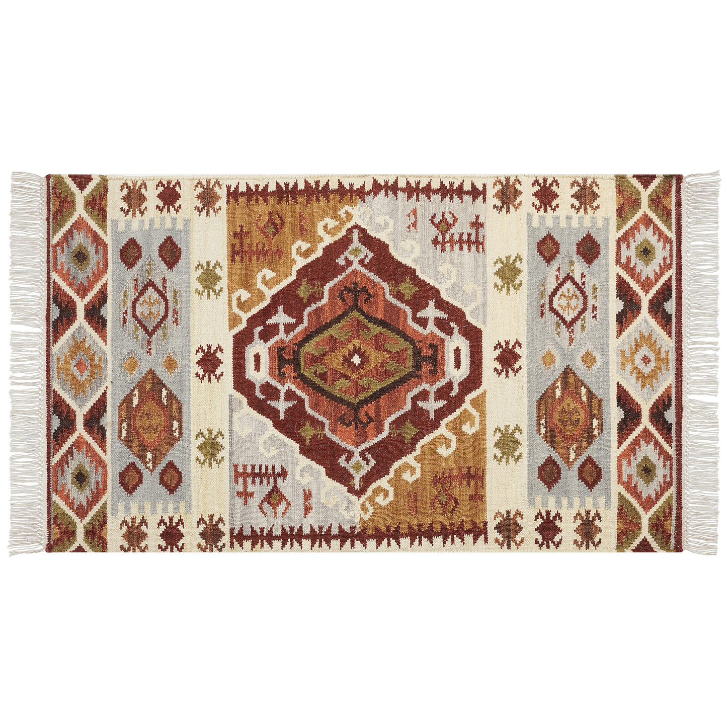 Kelim Teppich Wolle mehrfarbig 80 x 150 cm geometrisches Muster Kurzflor PROSHYAN