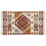 Kelim Teppich Wolle mehrfarbig 80 x 150 cm geometrisches Muster Kurzflor PROSHYAN