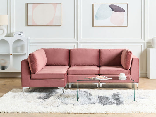 4-Sitzer Ecksofa Samtstoff rosa rechtsseitig EVJA