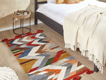 Kelim Teppich Wolle mehrfarbig 80 x 150 cm ZickZack Muster Kurzflor KANAKERAVAN