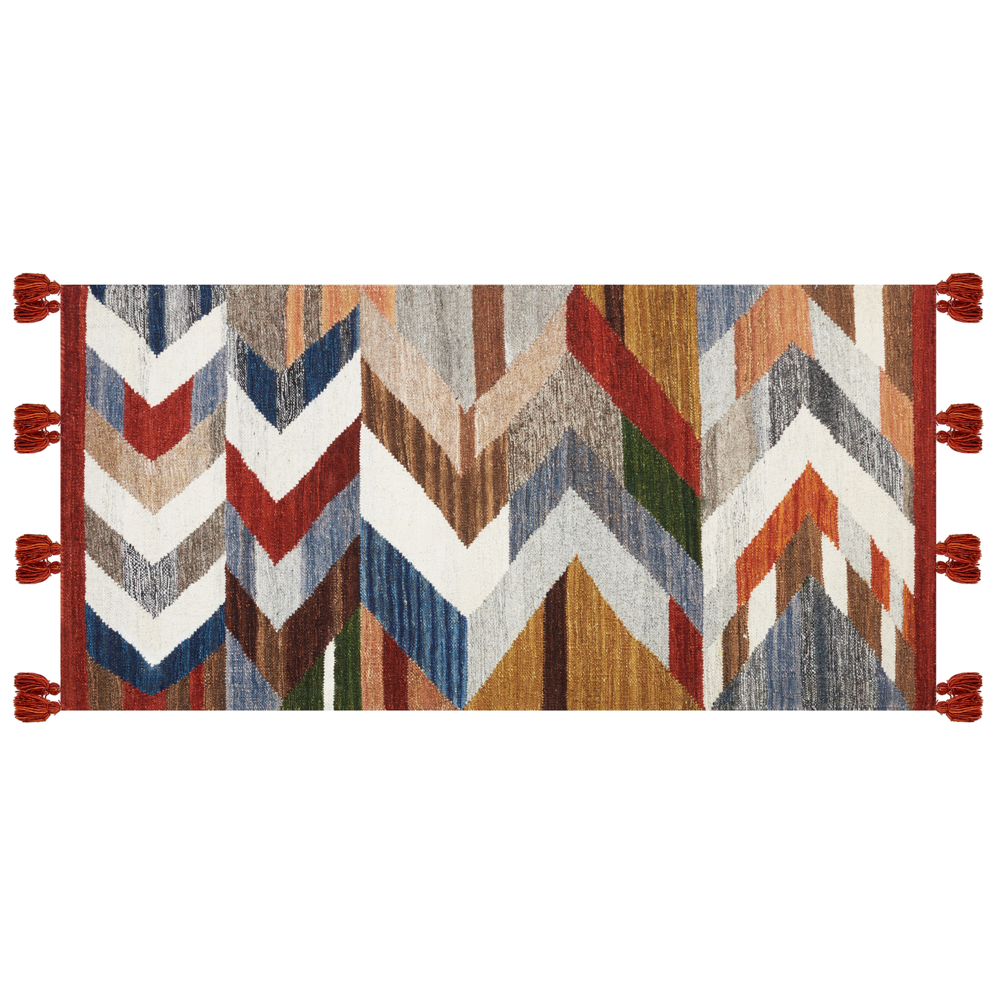 Kelim Teppich Wolle mehrfarbig 80 x 150 cm ZickZack Muster Kurzflor KANAKERAVAN