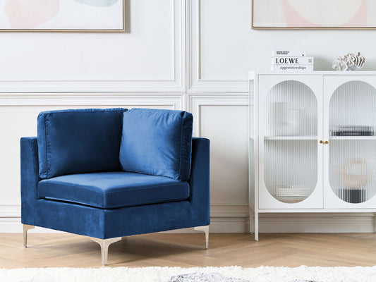 Ecksessel Samtstoff marineblau mit Metallbeinen EVJA