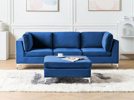 3-Sitzer Sofa Samtstoff marineblau mit Ottomane EVJA