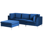 3-Sitzer Sofa Samtstoff marineblau mit Ottomane EVJA