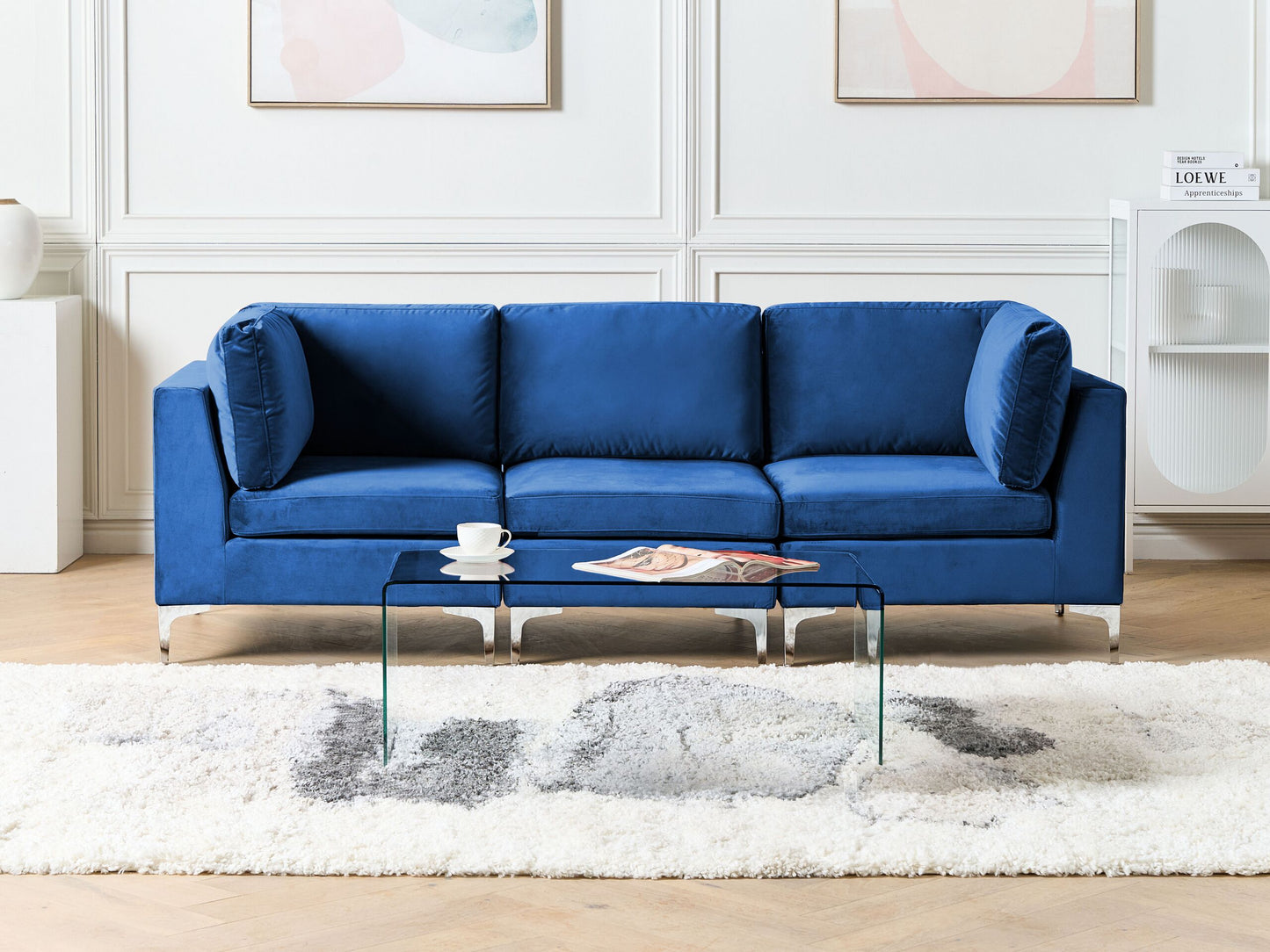 3-Sitzer Modulsofa Samtstoff marineblau mit Metallbeinen EVJA
