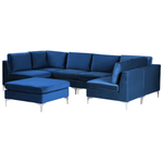 Wohnlandschaft U-förmig Samtstoff marineblau mit Ottomane 6-Sitzer EVJA