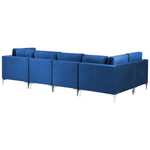 Wohnlandschaft U-förmig Samtstoff marineblau mit Ottomane 6-Sitzer EVJA