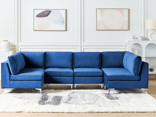 Wohnlandschaft U-förmig Samtstoff marineblau 6-Sitzer EVJA