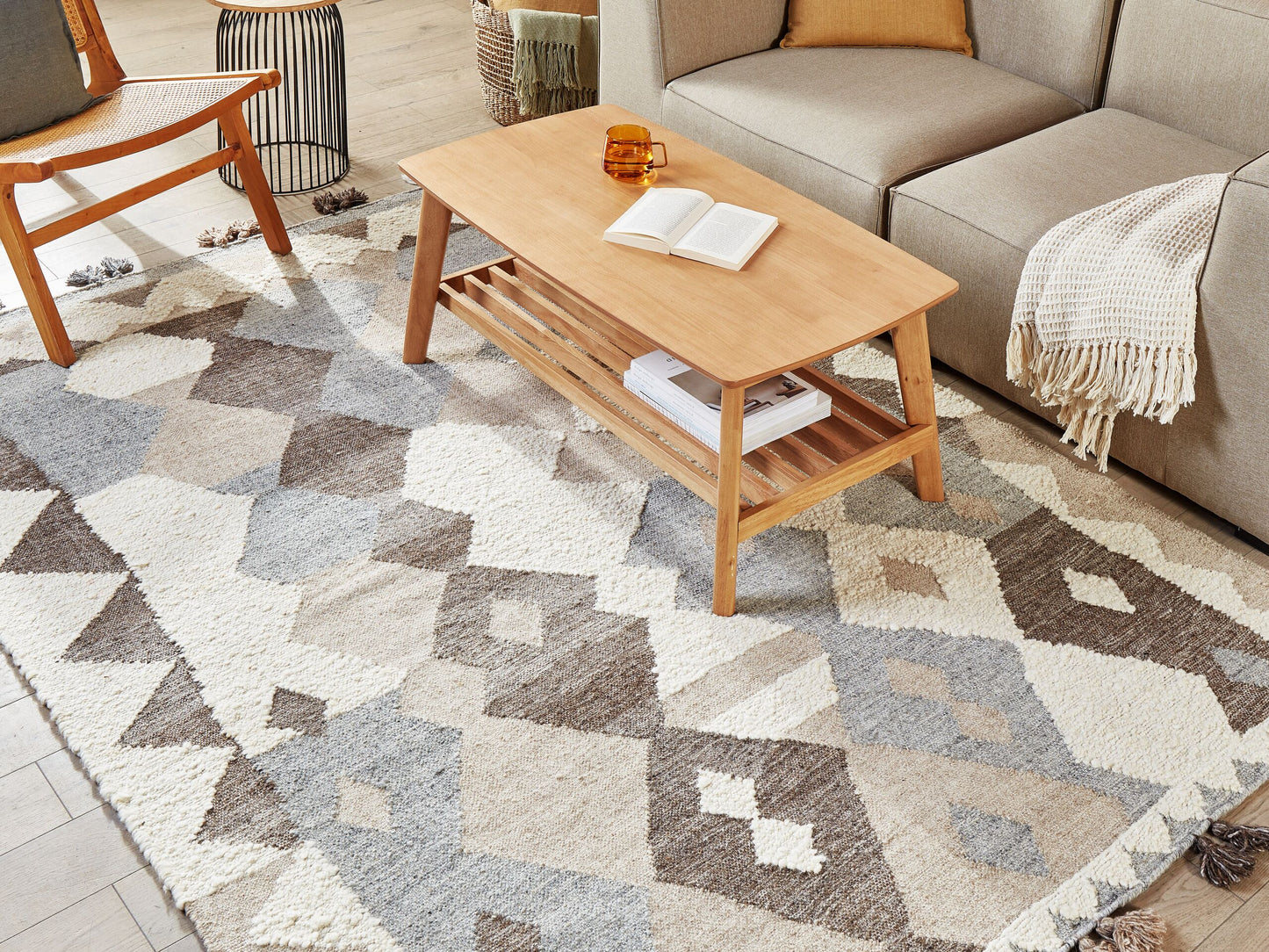 Kelim Teppich Wolle mehrfarbig 160 x 230 cm geometrisches Muster Kurzflor ARALEZ