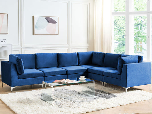 6-Sitzer Ecksofa Samtstoff marineblau linksseitig EVJA