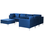 6-Sitzer Ecksofa Samtstoff marineblau linksseitig mit Ottomane EVJA