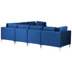 6-Sitzer Ecksofa Samtstoff marineblau linksseitig mit Ottomane EVJA