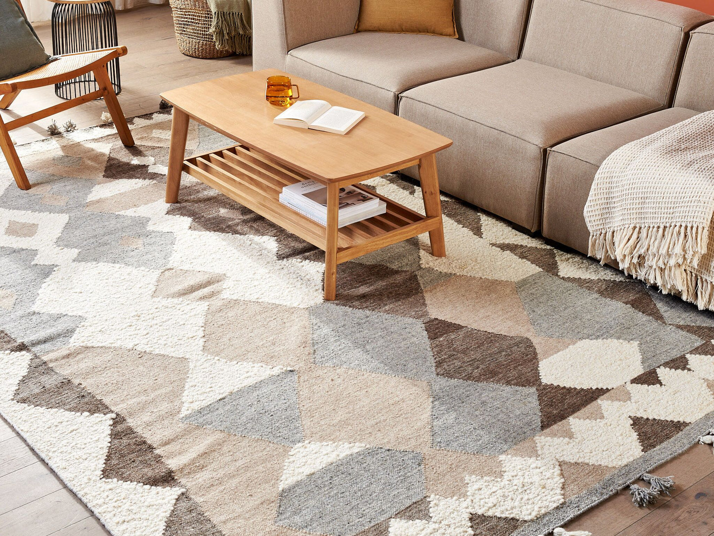 Keim Teppich Wolle mehrfarbig 200 x 300 cm geometrisches Muster Kurzflor ARALEZ