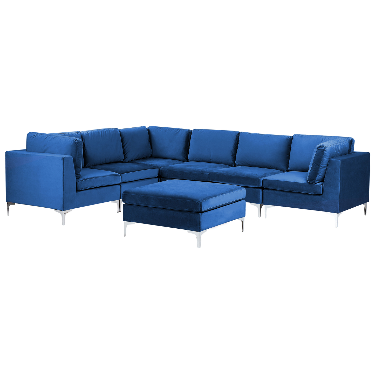 6-Sitzer Ecksofa Samtstoff marineblau rechtsseitig mit Ottomane EVJA